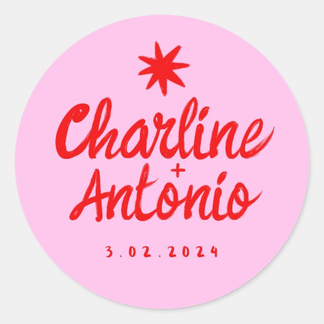 Pink Handwriting RetroWedding Rectangular Sticker (Front)