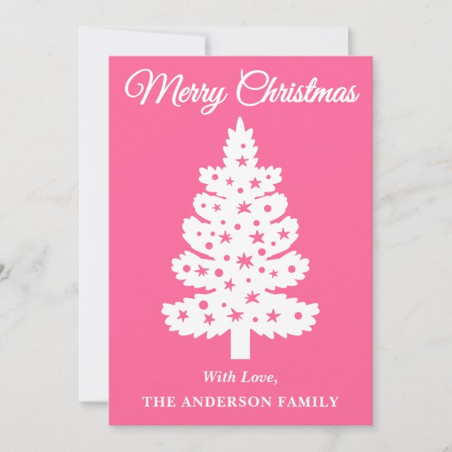 Pink Handwritten Script Christmas Tree Holiday Card (Front)