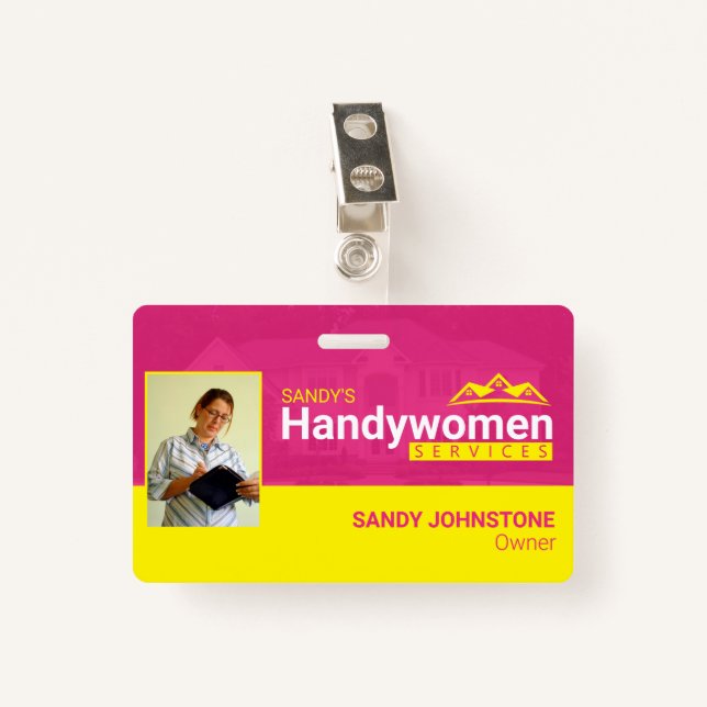 Pink Handywomen Business Metal Clip Badge ID Badge (Front with Clip)