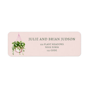 Pink Hanging Basket house plant return address Label