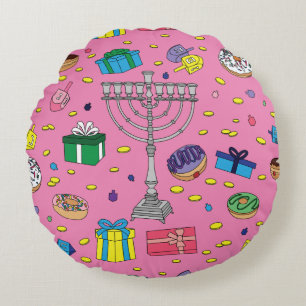 Pink Hanukkah Pattern Round Cushion