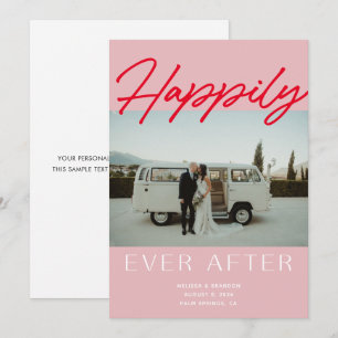 Pink Happily Ever After Wedding Announcement Card