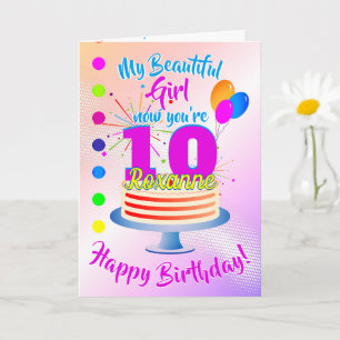 PINK Happy 10th Birthday Editable Card
