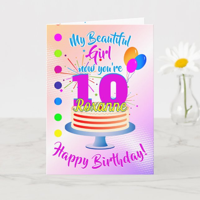 PINK Happy 10th Birthday | Editable Card (Small Plant)