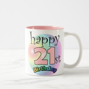 Pink Happy 21st Birthday Two-Tone Coffee Mug
