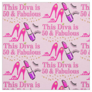 PINK HAPPY 50TH FABULOUS DIVA FABRIC
