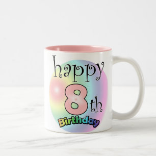 Pink Happy 8th Birthday Two-Tone Coffee Mug