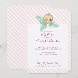 Pink Happy Baby Sloth Baby Shower Invitation