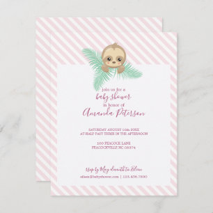 Pink Happy Baby Sloth Baby Shower Invitation