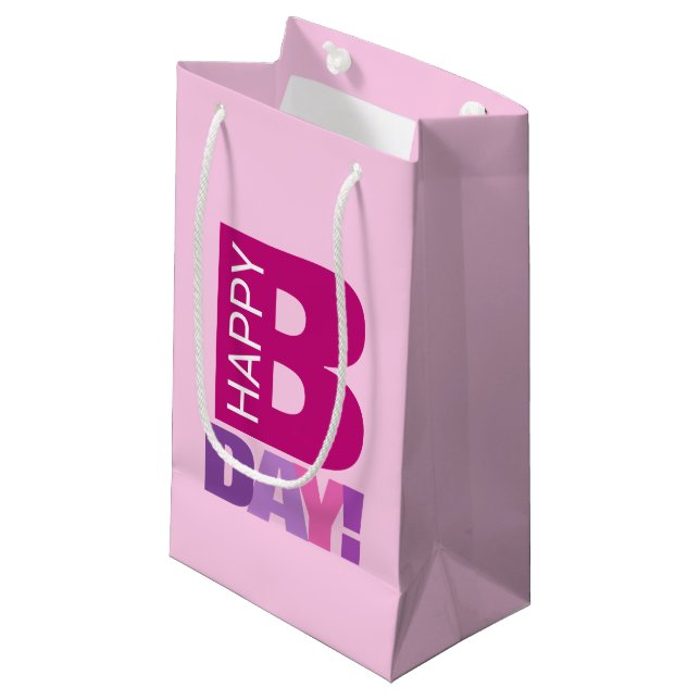 Pink Happy Bday Small Gift Bag (Front Angled)