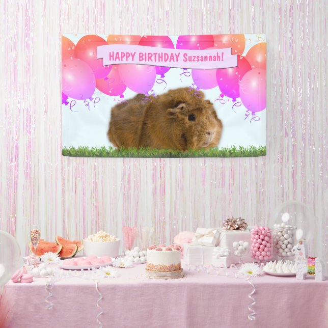 Pink Happy Birthday Balloons Ginger Guinea Pig  Ba Banner (Party)