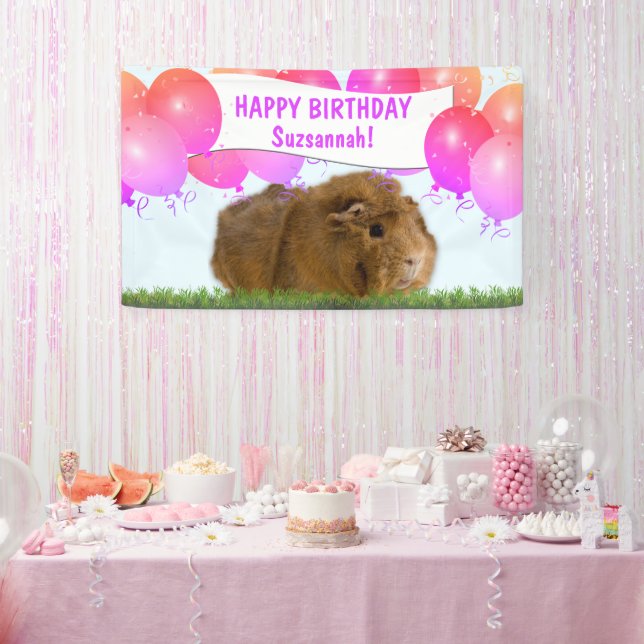 Pink Happy Birthday Balloons Ginger Guinea Pig  Banner (Party)