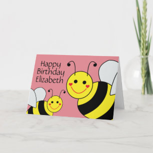 Pink Happy Birthday Bumble Bee Personalised Card