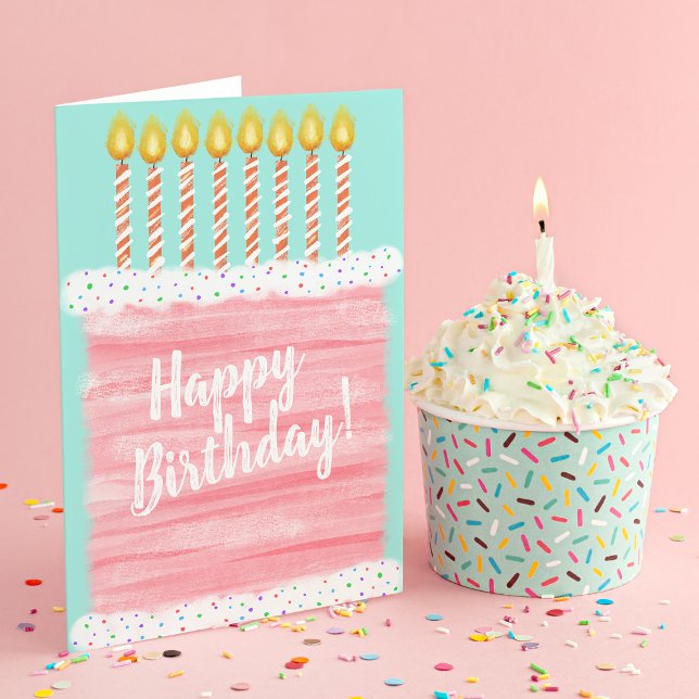 Pink Happy Birthday Cake and Candles  Thank You Card (Creator Uploaded)