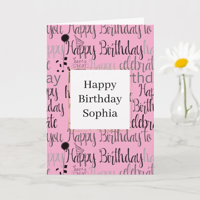 Pink Happy Birthday Card (Small Plant)