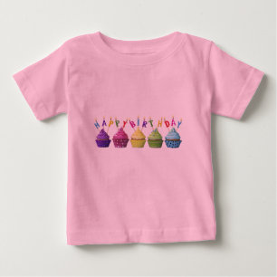 Pink Happy Birthday Cupcake  Baby T-Shirt