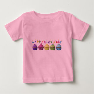 Pink Happy Birthday Cupcake Baby T-Shirt