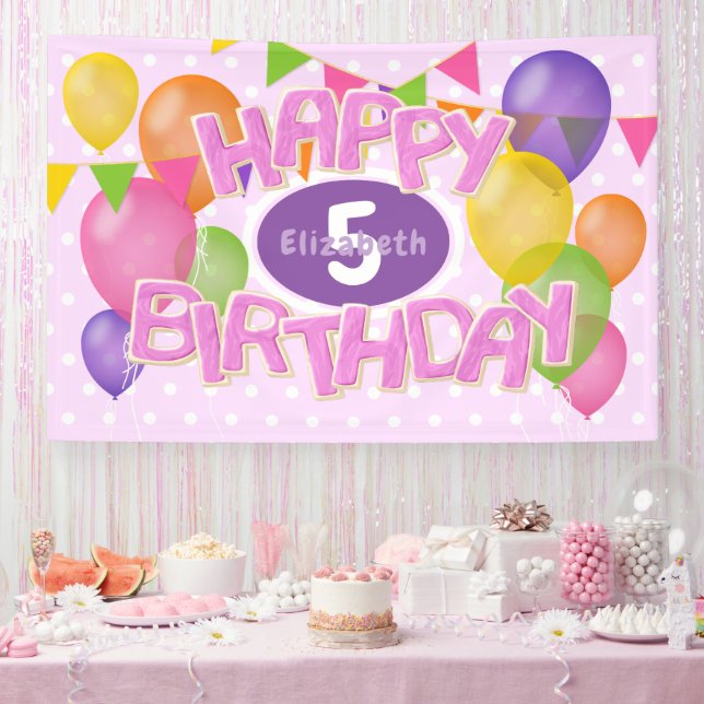 pink happy birthday cutout cookies balloons banner (Party)