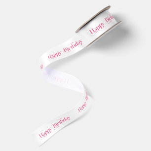 Pink Happy Birthday Retro Typography Satin Ribbon