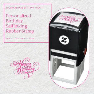 Pink Happy Birthday Self Inking Rubber Stamp