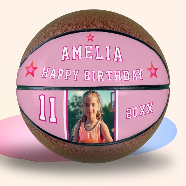 Pink Happy Birthday Stars Player Photo  Basketball (Creator Uploaded)