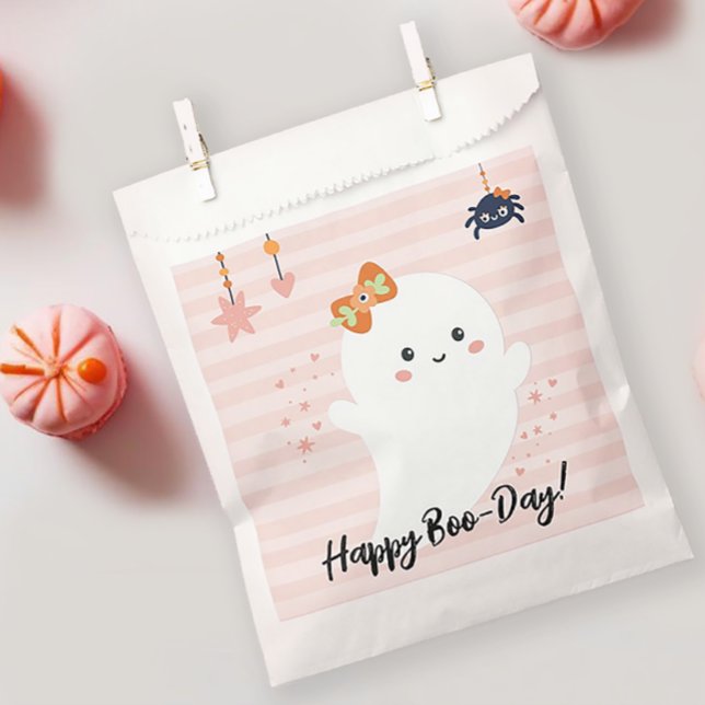 Pink Happy Boo Day Kawaii Ghost Birthday Favour Bag (Happy Booday Halloween Birthday Favor Bag)