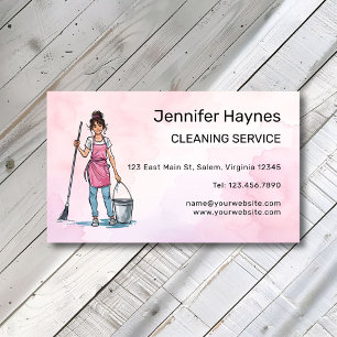 Pink Happy Bright Clean Cleaning Lady Services Business Card