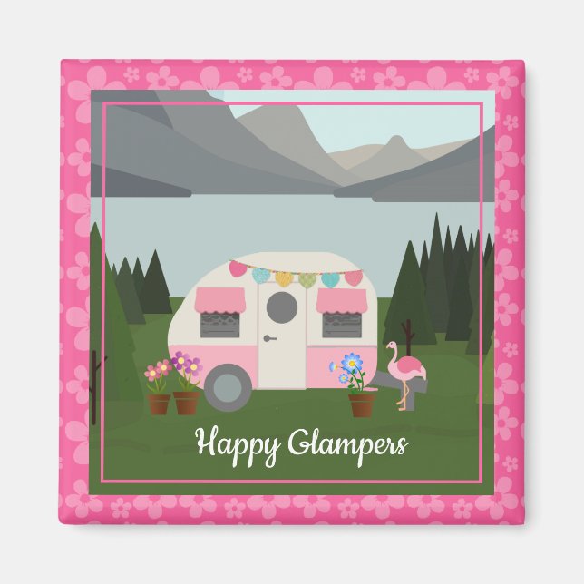 Pink Happy Camper Glampers Magnet (Front)