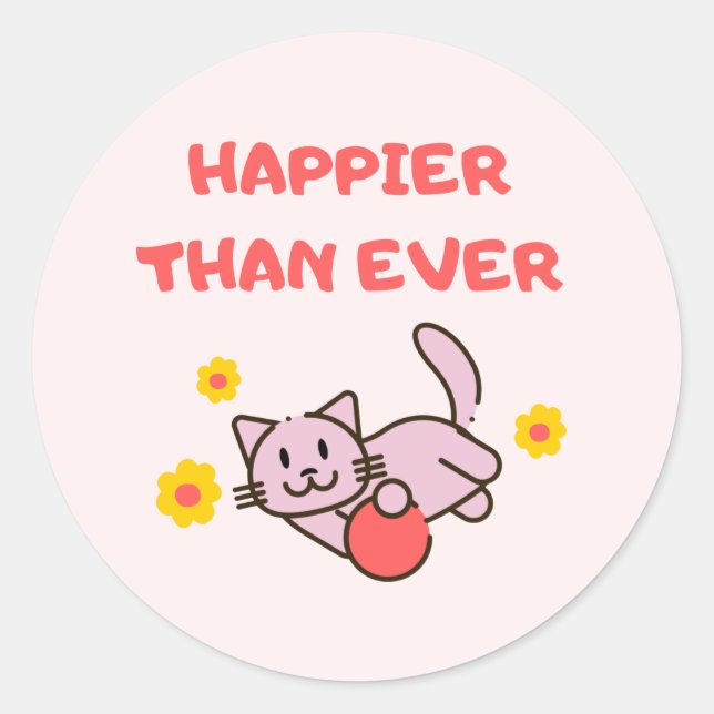 Pink Happy Cat classic round sticker (Front)