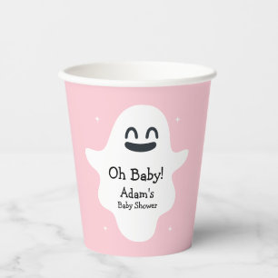Pink Happy Cute Ghost Halloween Fall Baby Shower Paper Cups
