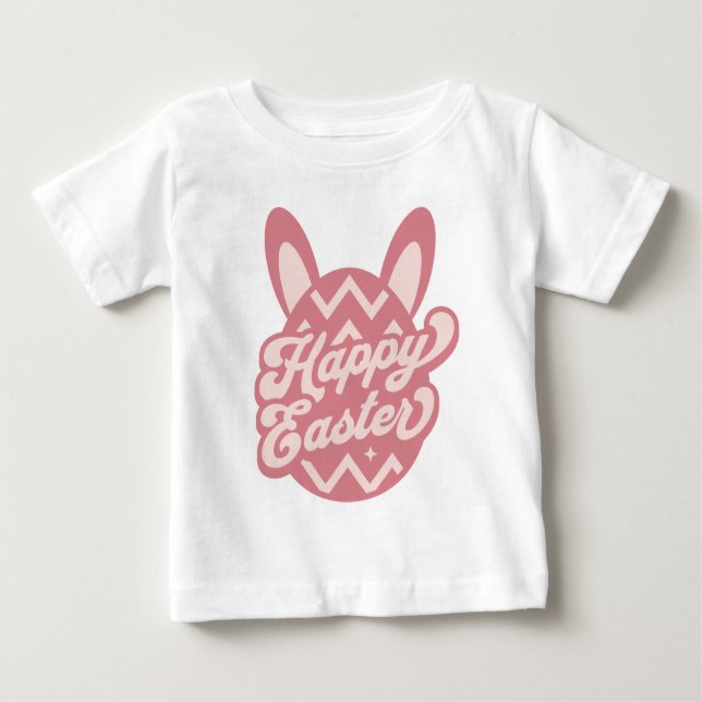 Pink Happy Easter Bunny  Baby T-Shirt (Front)