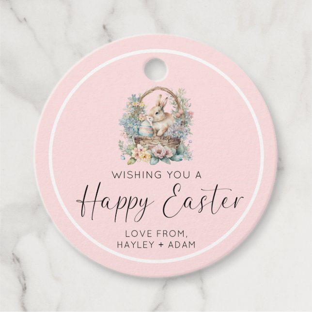 Pink Happy Easter Bunny Favour Tags (Front)
