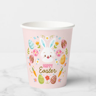 Pink Happy Easter Bunny Floral  Paper Cups