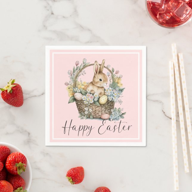 Pink Happy Easter Bunny Napkin (Insitu)