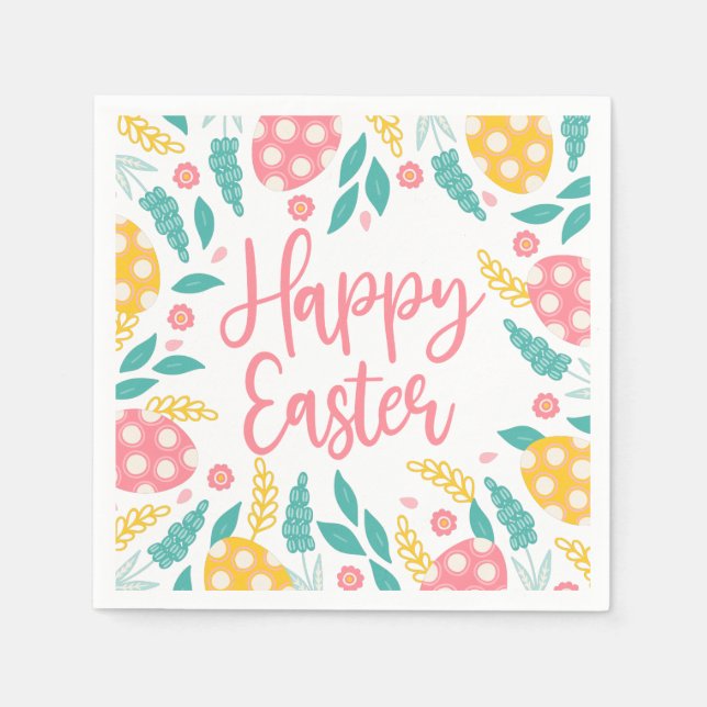 Pink Happy Easter Foliage Napkin (Front)