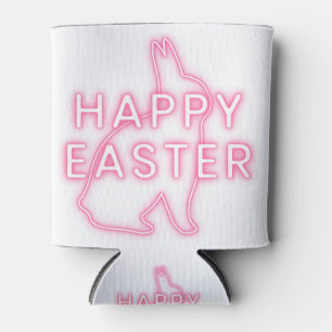 Pink happy Easter sign with bunny neon light trans Can Cooler