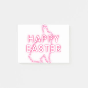 Pink happy Easter sign with bunny neon light trans Post-it Notes