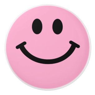 Pink Happy Face Ceramic Knob