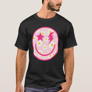 Pink Happy Face Daisy Flower Preppy Aesthetic T-Shirt