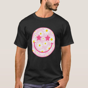 Pink Happy Face Daisy Flower Preppy Aesthetic Tre T-Shirt