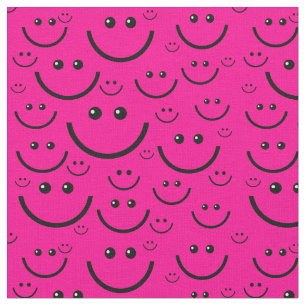 pink happy face pattern print  fabric