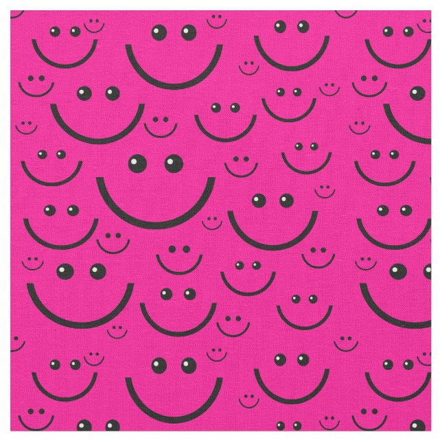 pink happy face pattern print  fabric (Close Up)