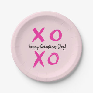 Pink Happy Galentine's Day XOXO Paper Plate