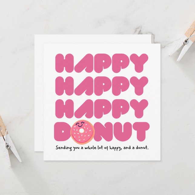 Pink HAPPY HAPPY Doughnut Card (Front/Back In Situ)