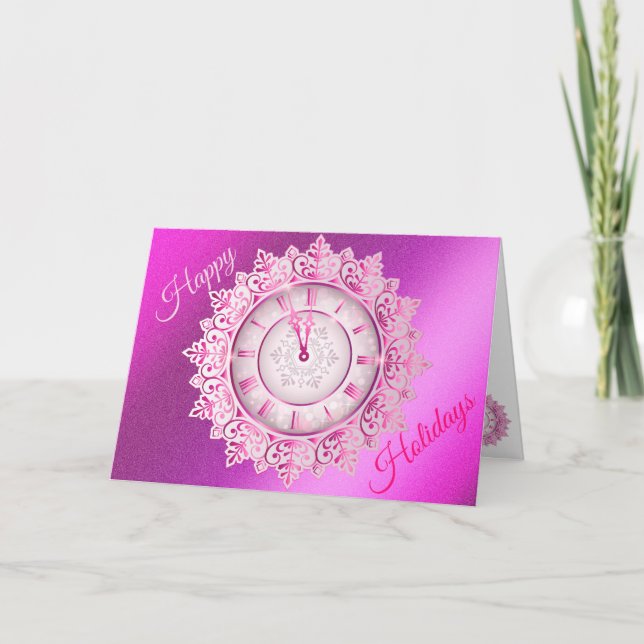 Pink Happy Holidays Card (Front)