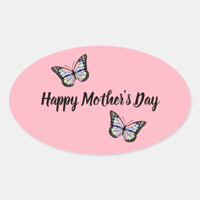 Pink Happy Mother's Day Butterfly Oval Sticker (Front)