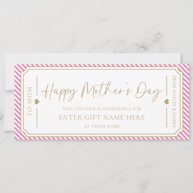 Pink Happy Mother's Day Gift Voucher Card (Front)