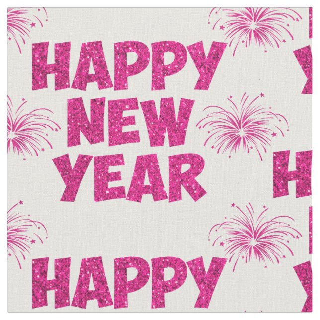 pink happy new year fireworks fabric (Close Up)