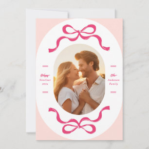 Pink Happy New Year RIBBONS 2027 Photo Holiday Card
