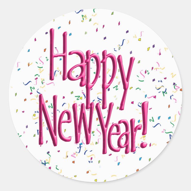 Pink HAPPY NEW YEAR! Text Image Classic Round Sticker (Front)